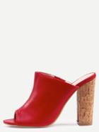 Romwe Red Faux Leather Block Heel Mules