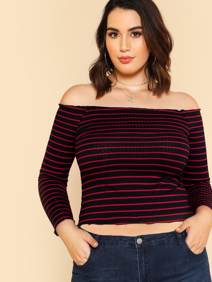 Romwe Striped Bardot Tee