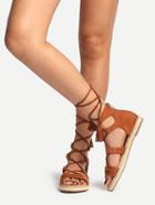 Romwe Brown Peep Toe Tassel Lace-up Sandals