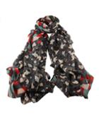 Romwe Darkgray Voile Flower Printed Soft Scarf