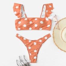 Romwe Ruffle Random Polka Dot Bikini Set