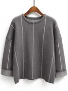 Romwe Grey Crew Neck Vertical Stripe Loose Knitwear
