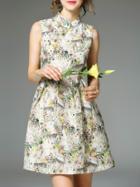 Romwe Multicolor Collar Floral A-line Dress