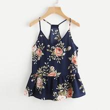 Romwe Plus Flower Print Cami Peplum Top