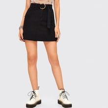 Romwe O-ring Belted Pencil Denim Skirt