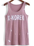 Romwe Letter Speckled Print Pink Tank Top