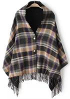 Romwe Check Print Buttons Scarf-black