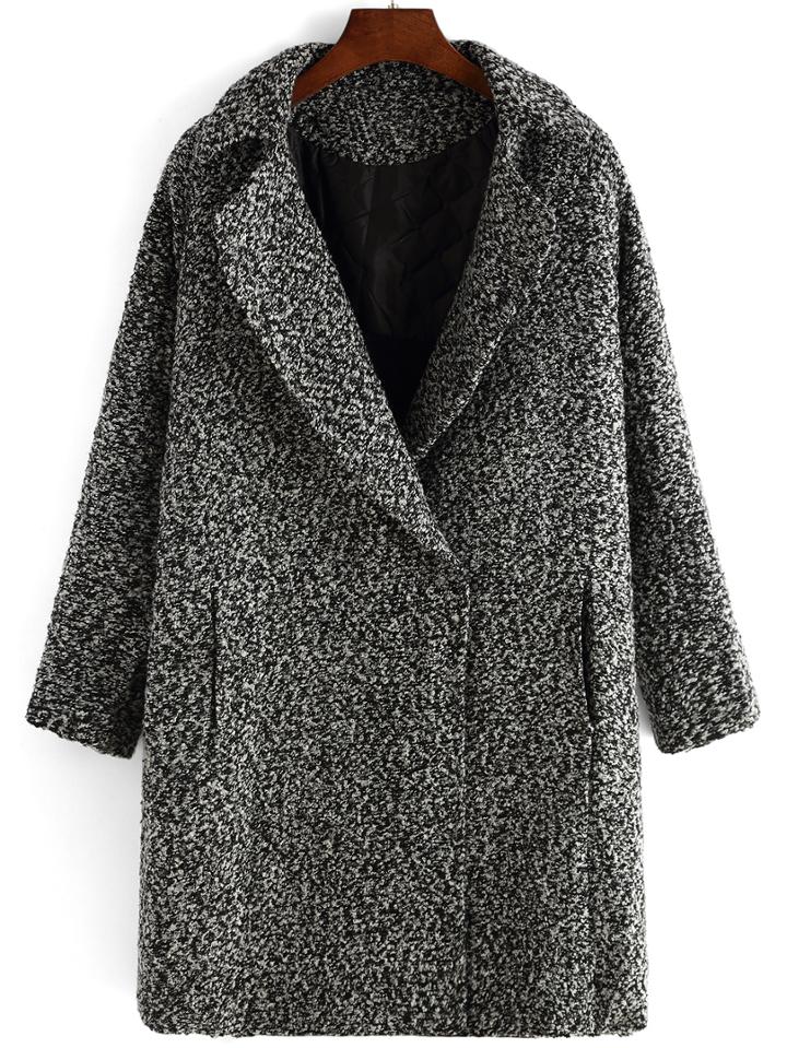 Romwe Lapel Slit Loose Grey Coat