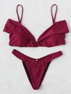 Romwe Fold Over Design Bikini Set