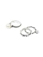 Romwe Pearl Inlay Etched Antique Silver Ring Set - 3pcs