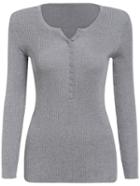 Romwe Single Breasted Slim Grey Sweater