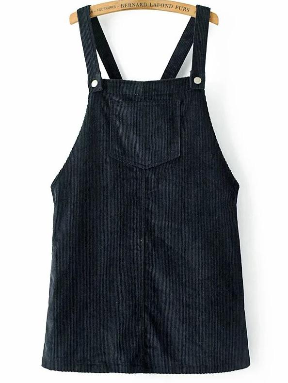 Romwe Navy Corduroy Overall Dress With Pocket