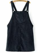 Romwe Navy Corduroy Overall Dress With Pocket