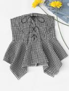 Romwe Gingham Lace Up Asymmetric Tube Top