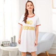 Romwe Letter Print Contrast Side Night Dress