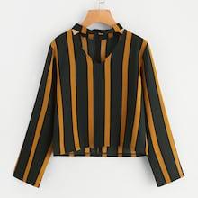 Romwe Choker Neck Striped Blouse