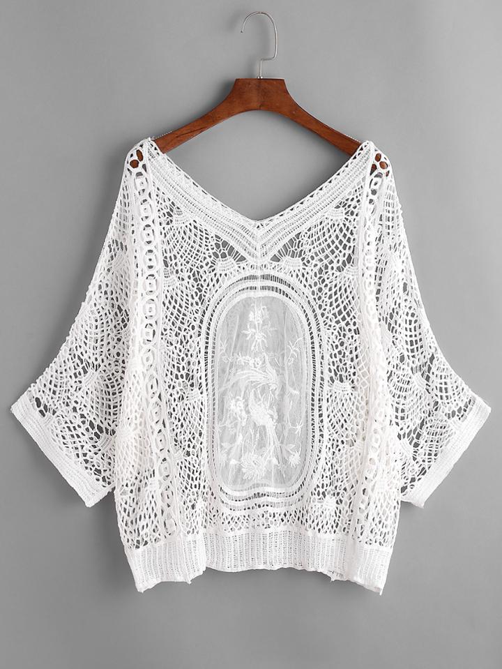 Romwe White Crochet Lace Beach Cover Up