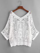 Romwe White Crochet Lace Beach Cover Up