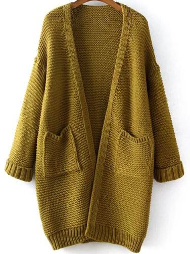 Romwe With Pockets Knit Army Green Cardigan