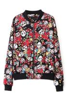 Romwe Cartoon Child Print Zippered Dual-tone Jacket