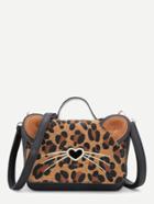 Romwe Leopard Flap Design Pu Crossbody Bag With Ear