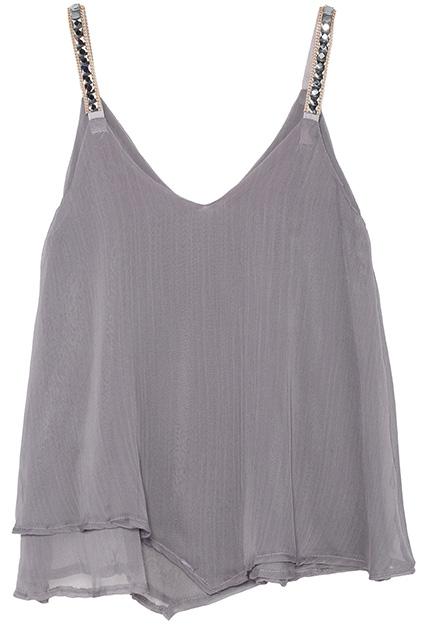 Romwe Diamante Embellished Asymmetric Layered Grey Vest