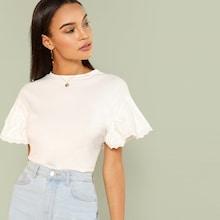 Romwe Eyelet Embroidered Trim Ruffle Sleeve Tee