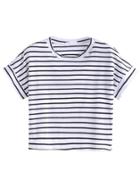 Romwe Black And White Striped Crop T-shirt