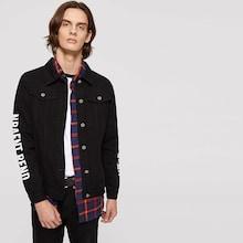 Romwe Men Letter Print Cuff Denim Jacket