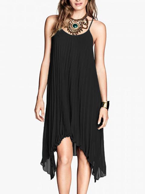 Romwe Pleated Asymmetric Chiffon Cami Dress