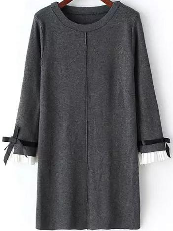 Romwe Chiffon Cuff Bow Grey Sweater