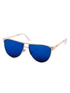 Romwe Gold Frame Double Bridge Iridescent Lens Sunglasses