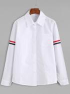 Romwe White Sleeve Striped Patches Pocket Shirt