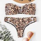 Romwe Random Leopard Ring Detail Bandeau Bikini Set