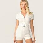 Romwe O-ring Zip Front Adjustable Belted Romper