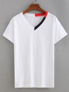 Romwe Color Block Neck T-shirt