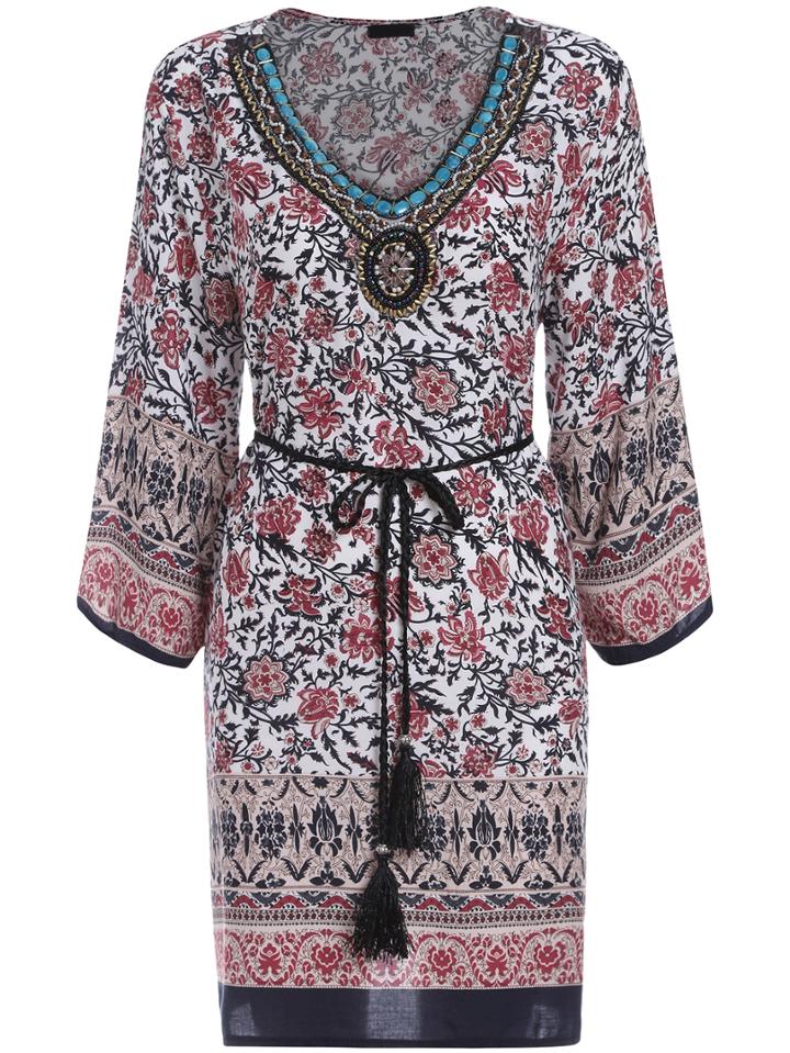 Romwe V Neck Bead Vintage Florals Dress