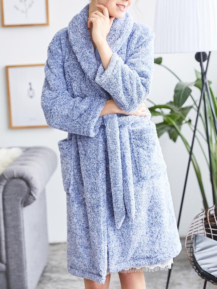 Romwe Self Tie Plush Robe