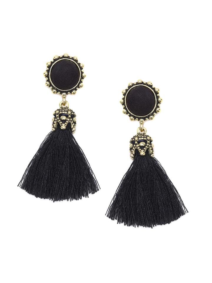 Romwe Black Tassel Vintage Drop Earrings