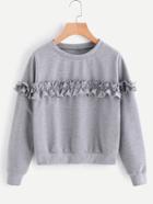 Romwe Drop Shoulder Frill Trim Marled Sweatshirt