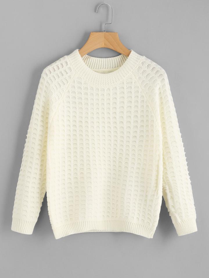Romwe Raglan Sleeve Textured Sweater