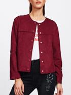 Romwe Snap-button Suede Jacket
