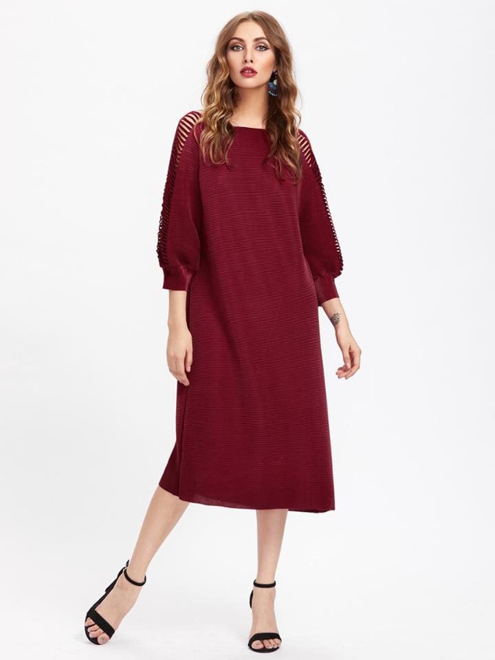 Romwe Ladder Ripped Raglan Sleeve Textured Dress