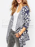 Romwe Blue White Long Sleeve Geometric Print Sweater