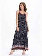 Romwe Navy Printed Spaghetti Strap Keyhole Back Maxi Dress