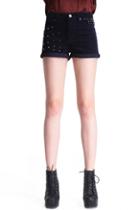 Romwe Riveted Blue Velet Shorts