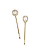 Romwe White 2pcs/set Hair Accessories Luxury Crystal Water Drop Round Hairgrips