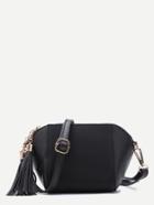 Romwe Black Patchwork Leather Tassel Shoulder Bag