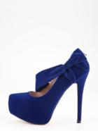 Romwe Blue Bow Tie Pointed Toe Platform Pumps