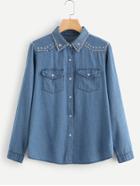 Romwe Star Beaded Denim Shirt